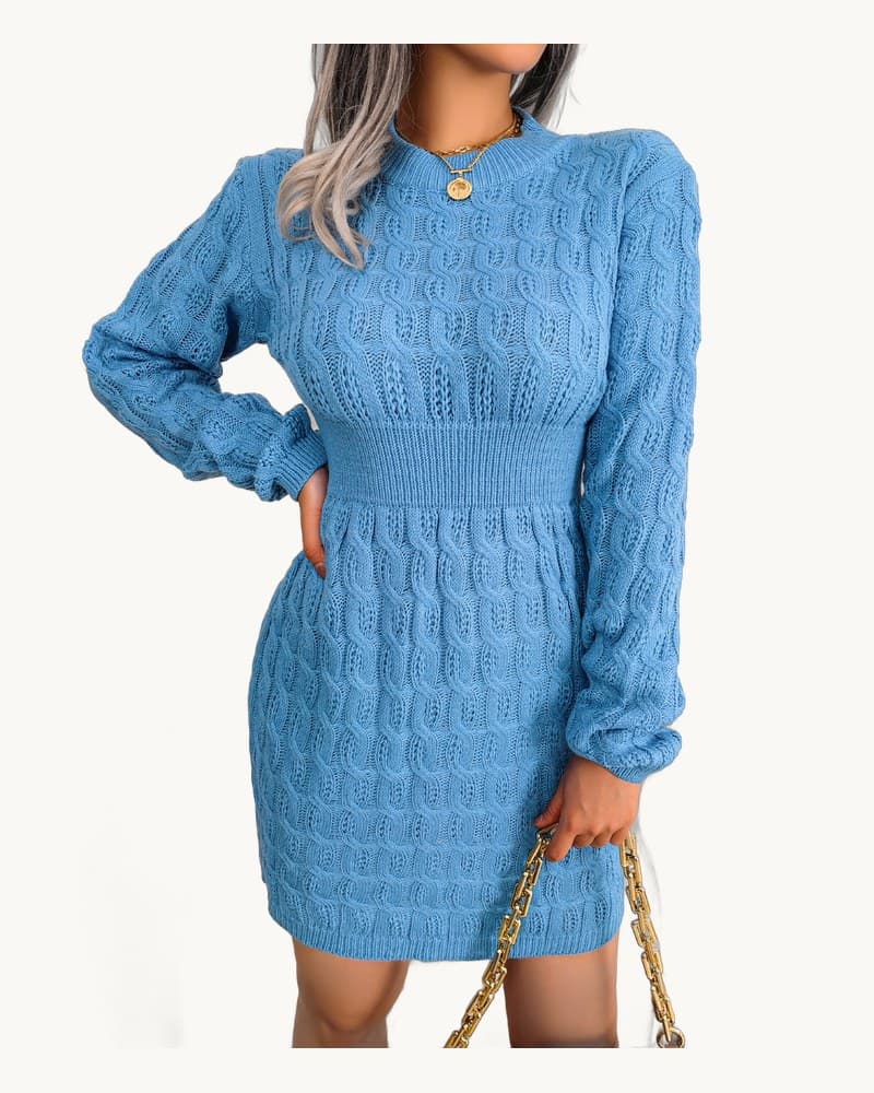 Casual Cable Knit Waist Cinched Bodycon Sweater Dress 1