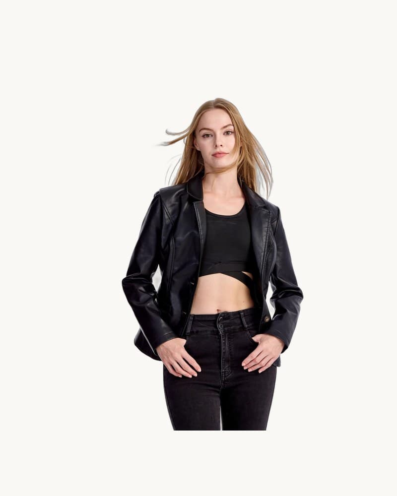 Slim-fit Lightweight PU Leather Moto Jacket with a 1