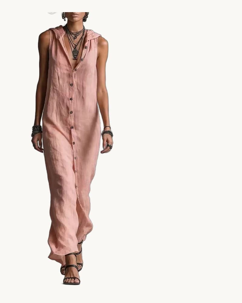 Sleeveless Hooded Maxi Dress with Button Placket Women's 1