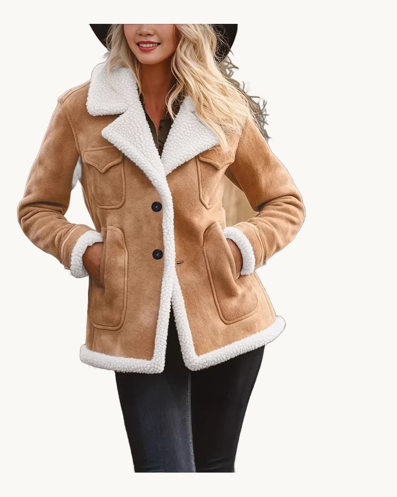 Autumn and Winter Retro Pocket Lapel Button Jacket Fur Coat 1