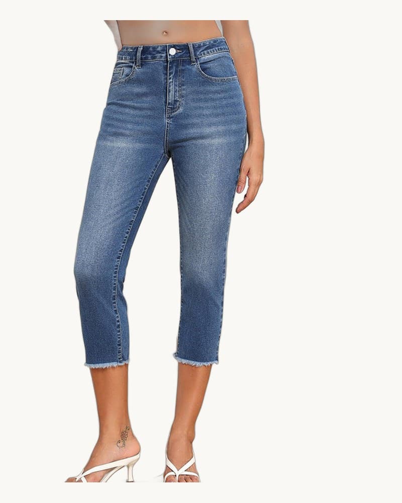 Style Frayed Edge Slim Fit Women's Jeans Simple Versatile 1