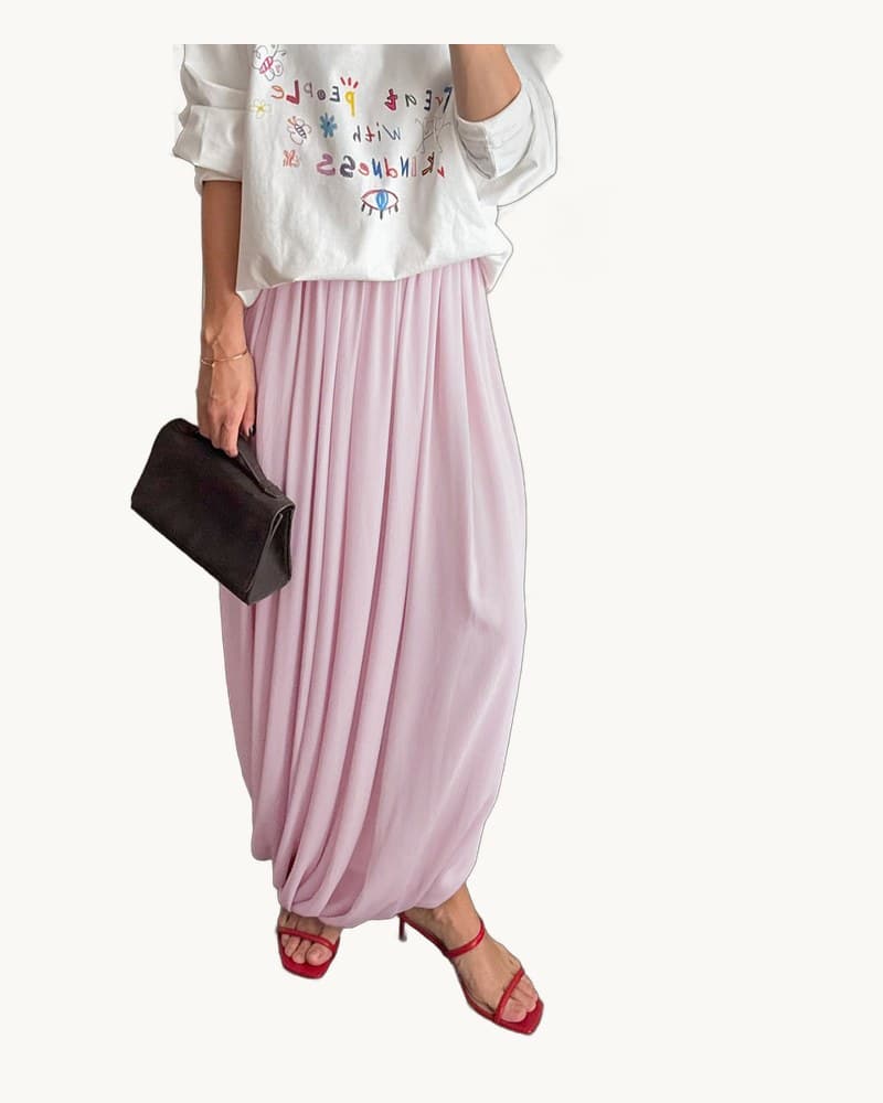 Draped Pleated Wide Leg Maxi Skirt 1