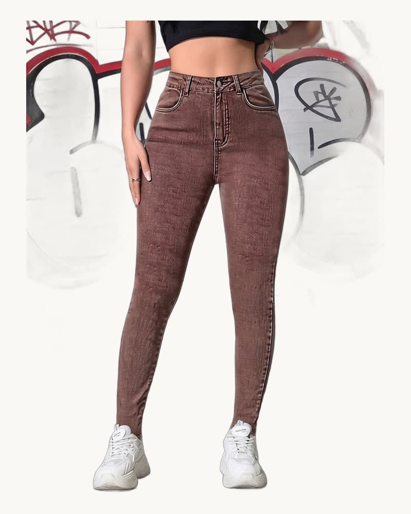 Brown High Waist Skinny Jeans Stretchy 1