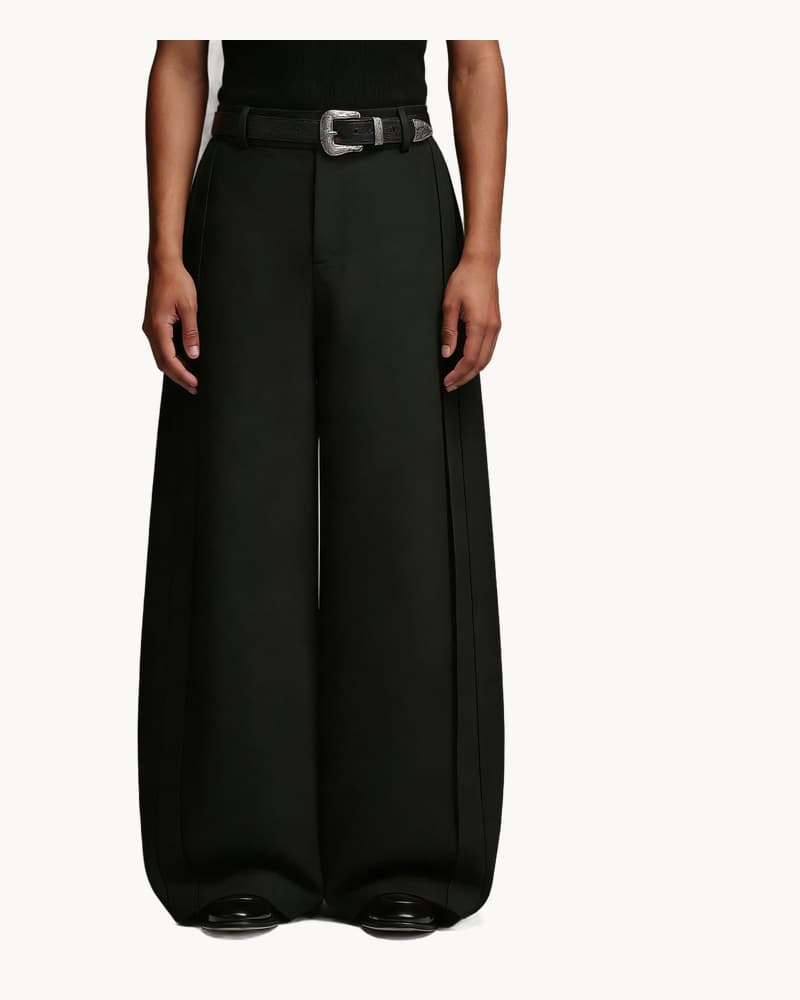 Black Pleated Extra Wide Leg Suit Pants 1