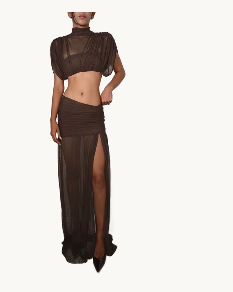 Crop Top and Slit Skirt Set 1