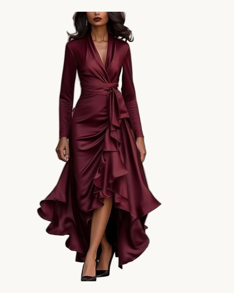 Waist-defined Ruffle Hem Elegant Dress 1