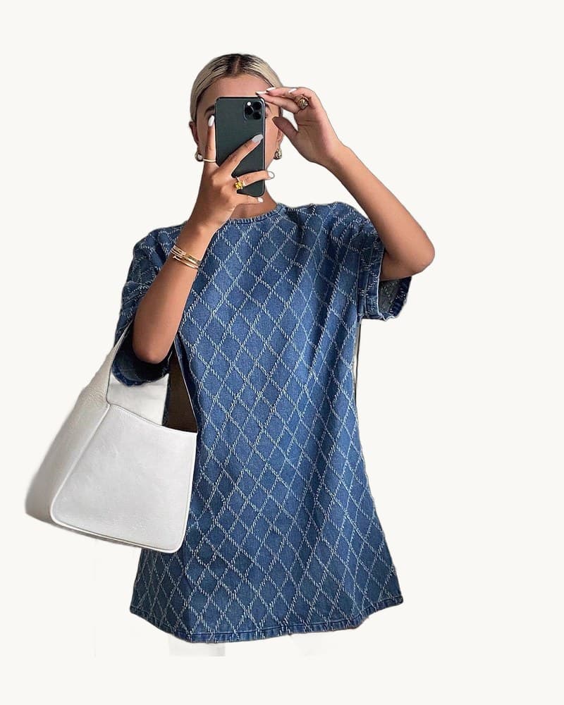 Denim-style Patterned Casual Dress 1