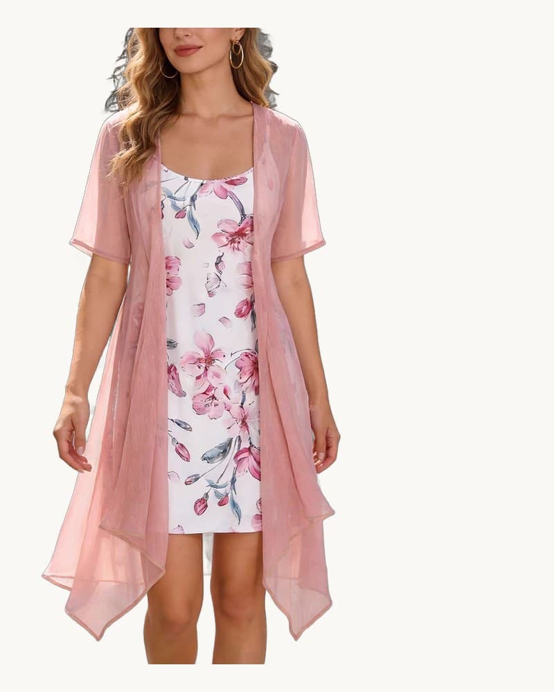 Elegant Two-piece Dress Set, Floral Print Camisole Dress 1