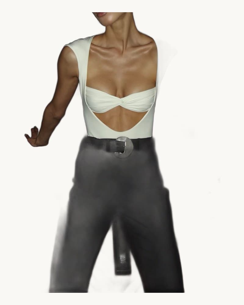 White Cutout Twisted Bust Bodysuit 1
