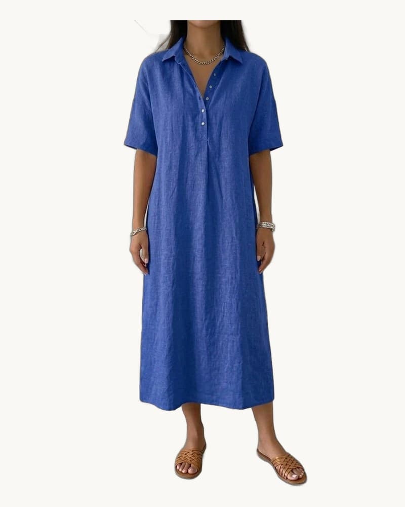 Casual Straight Linen Polo Collar Short Sleeve Dress 1