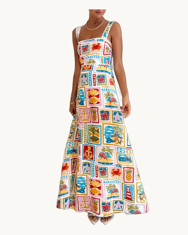 Graffiti Print Spaghetti Strap Maxi Dress 1