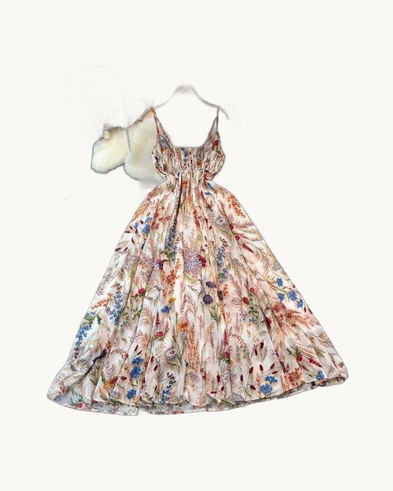 Colorful Floral Print V-neck Slip Dress 1