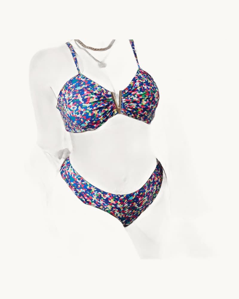 Printed Metallic U-shaped Two-piece Bikini Set 1
