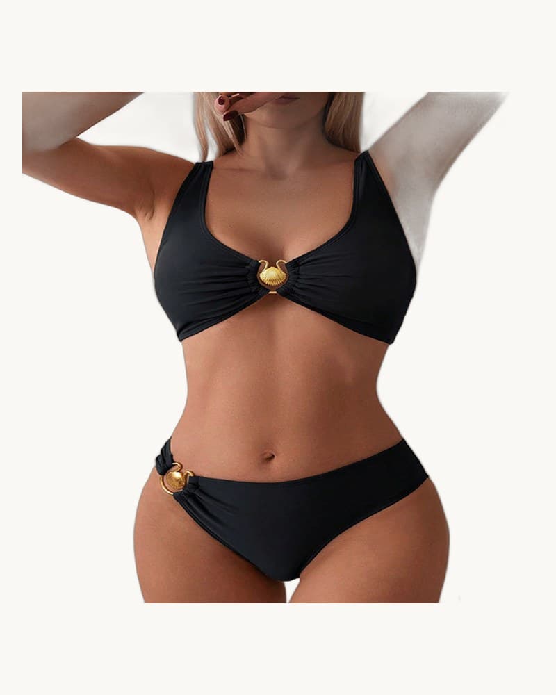 European and American Solid-colored Strap Swimsuit Women 1