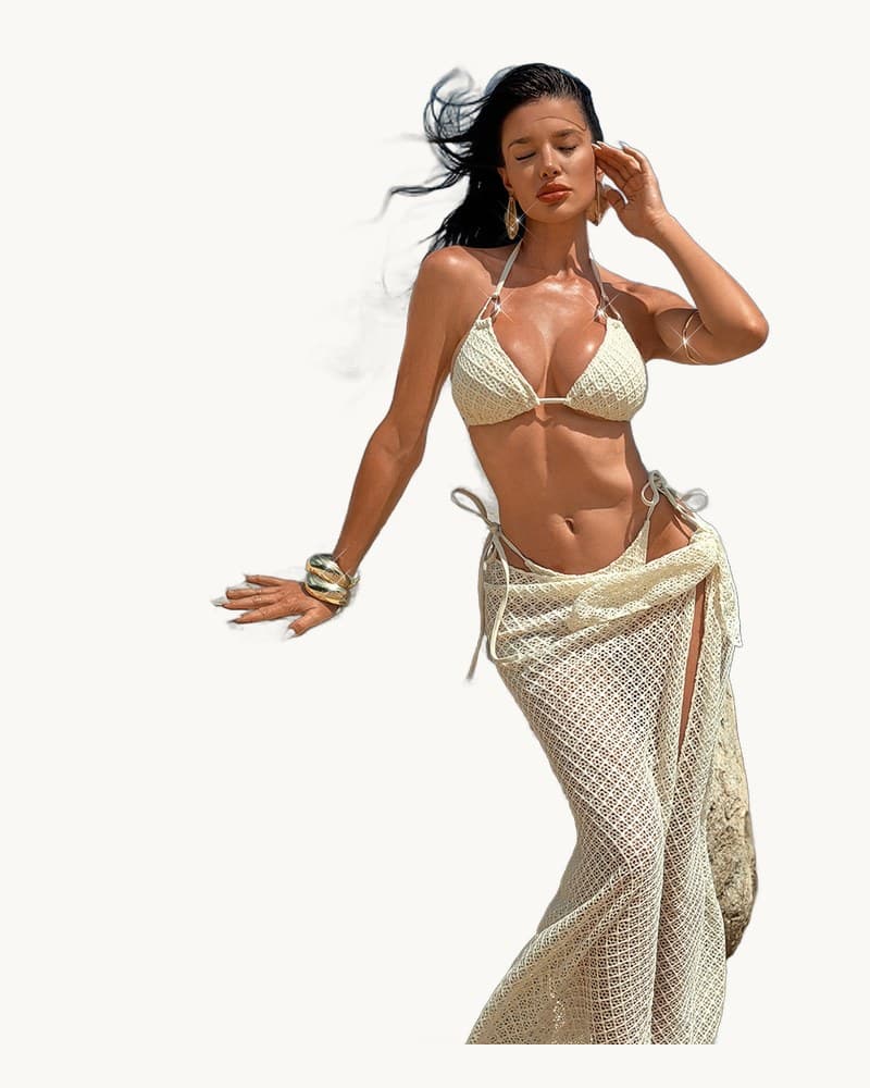 Lace-up Mesh Skirt Beach Vacation Bikini Three-piece 1