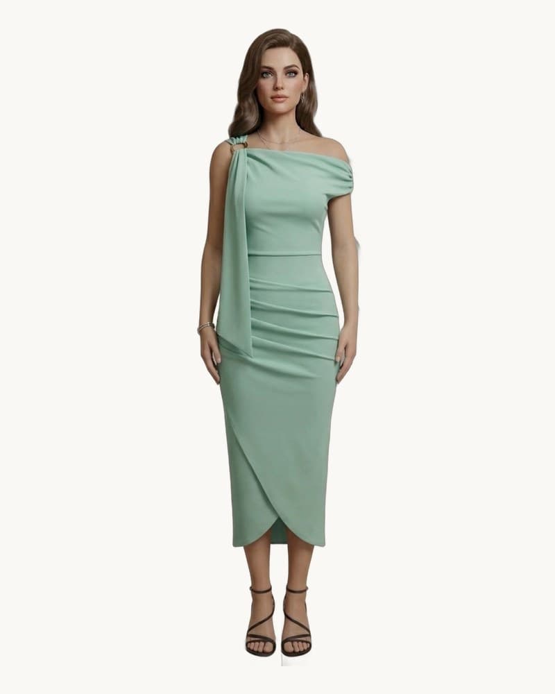 Slash Neck Wrap Front Midi Dress 1