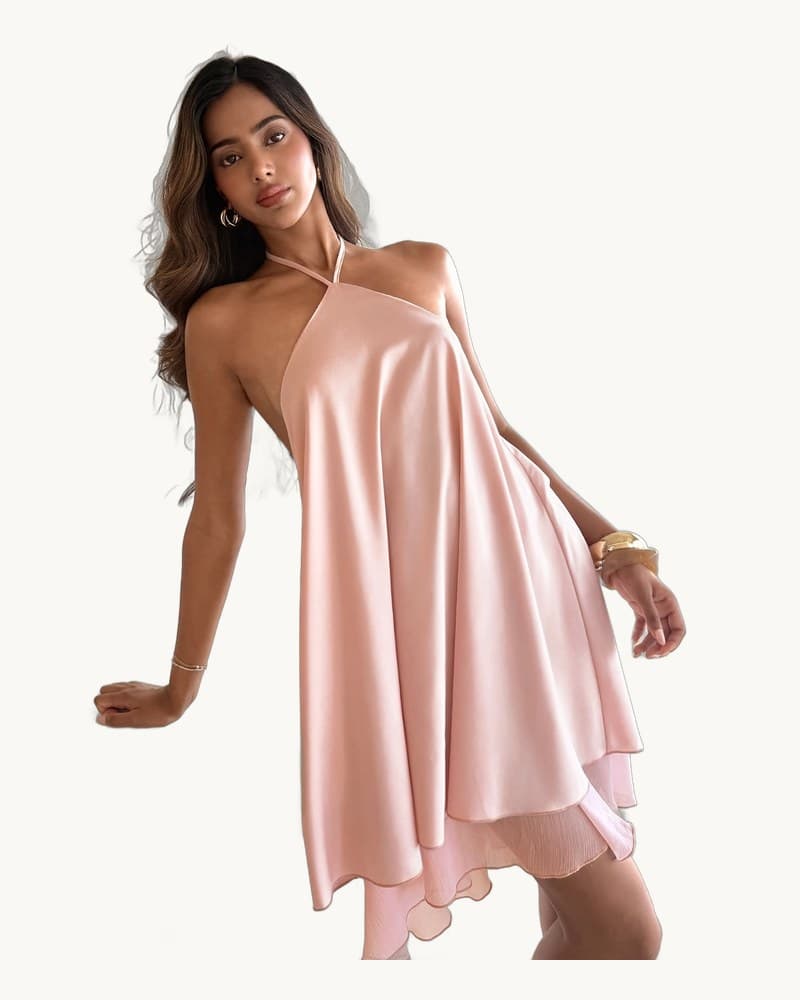 Summer New Fashion Elegant Halter Neck Short A-line Dress 1