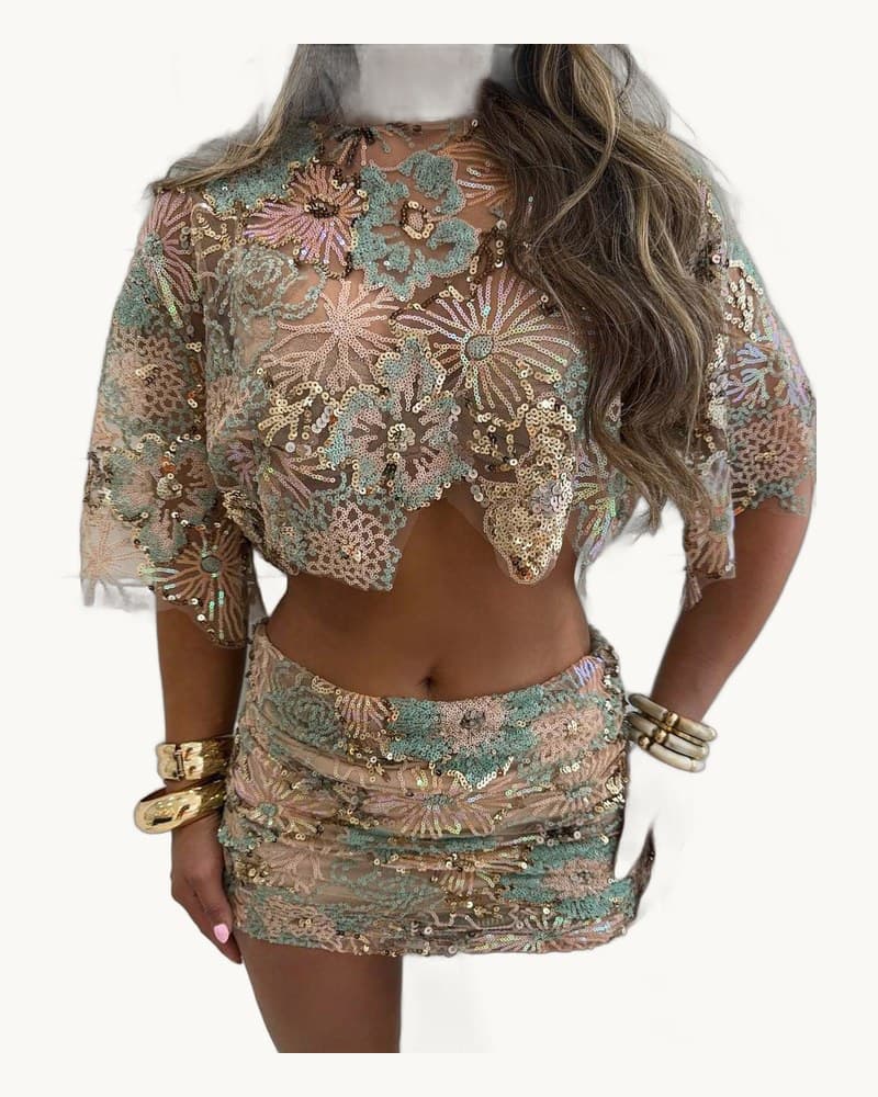 Embroidered Sequined Heavy-duty Party Dress Set 1