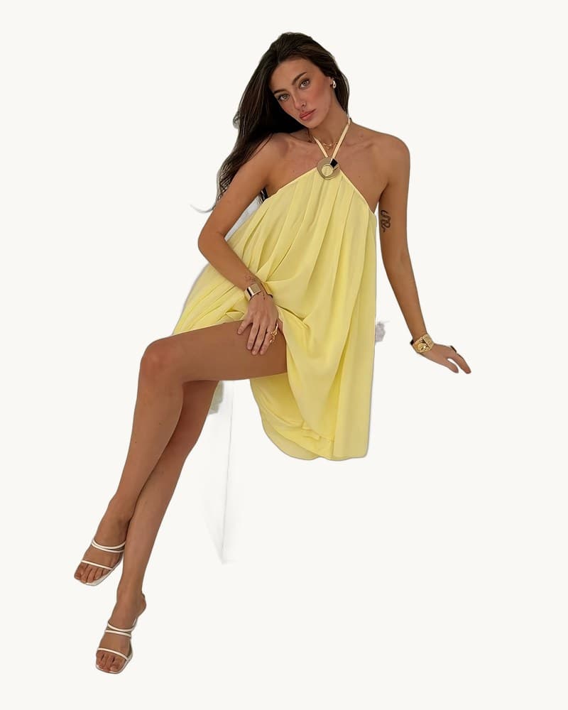 Summer New Metal Decorated Backless Sexy Strap Mini Dress 1