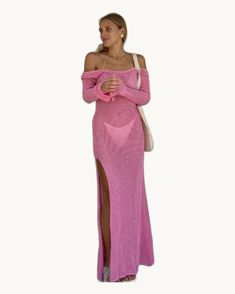 Laid-back Loose-fitting Open-back Side-slit Hollow-out Knit 1