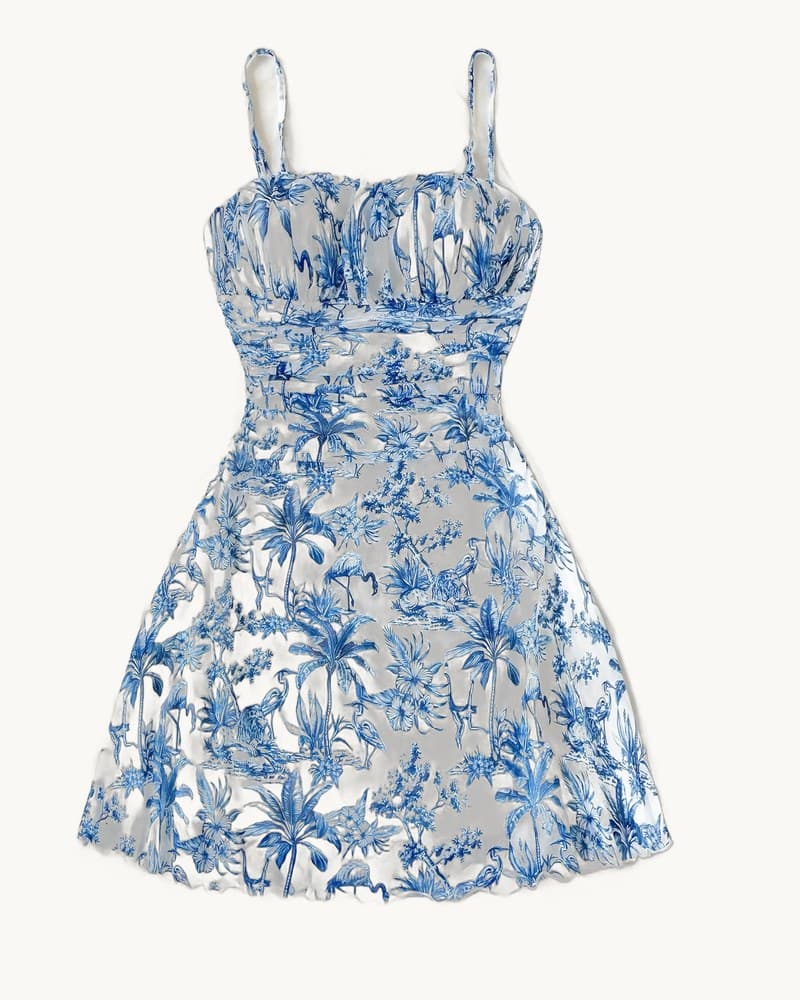 Plant and Floral Printed Vacation Halter Dress for Women 1