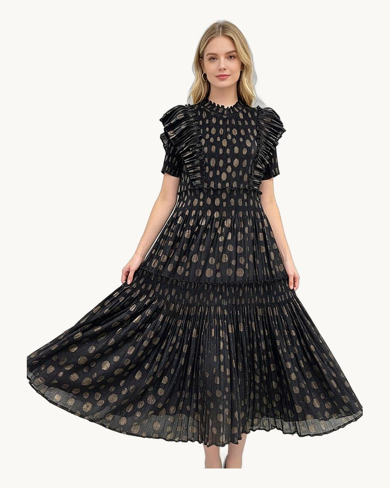 Polka Dot Bronzing Elegant Short Sleeve Dress with Ruffled 1