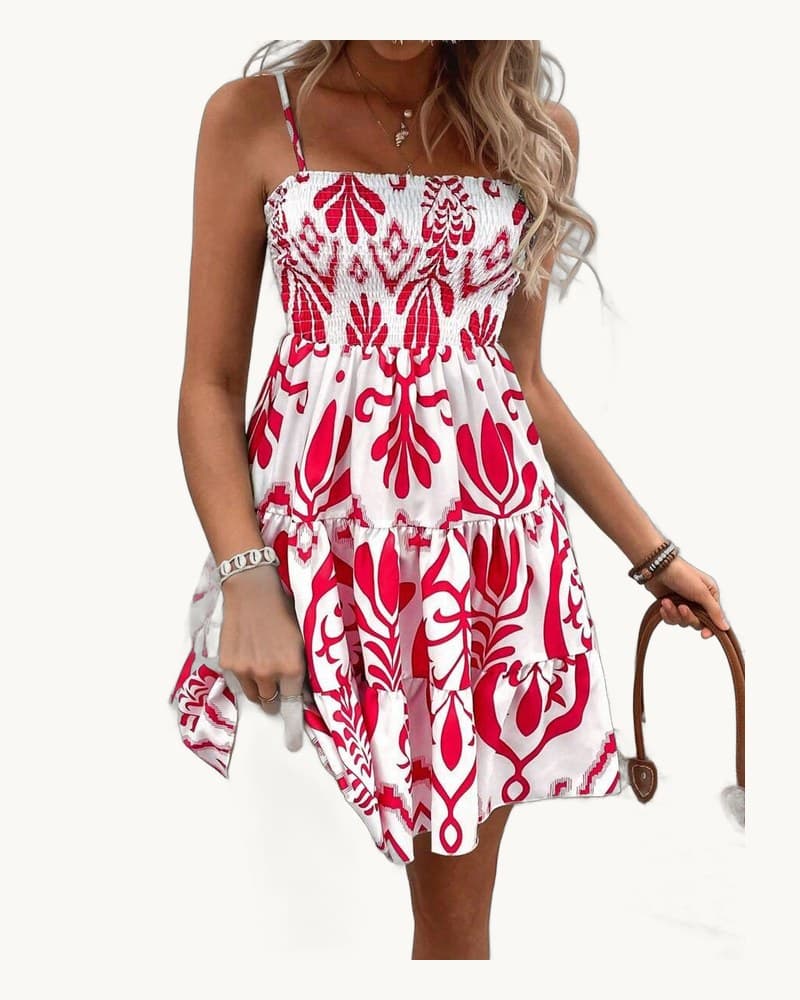 Plant Print Gathered Cami Dress 1