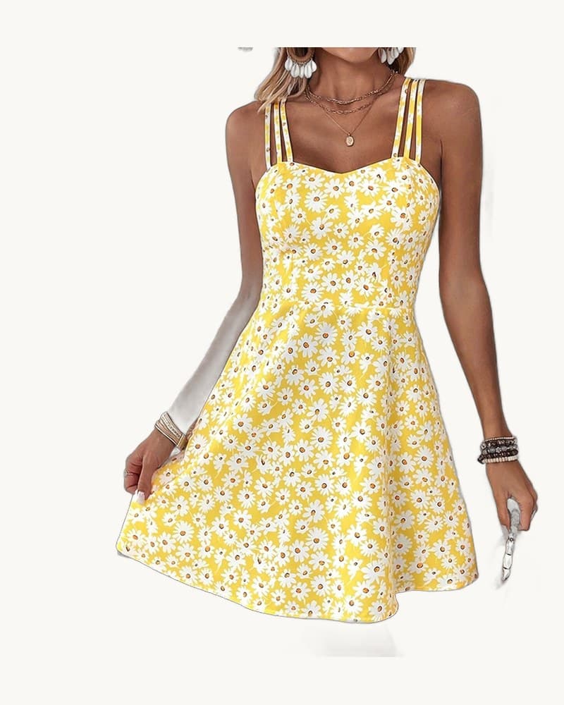 Floral Print Cami Dress Spaghetti Strap a Line Flowy Summer 1
