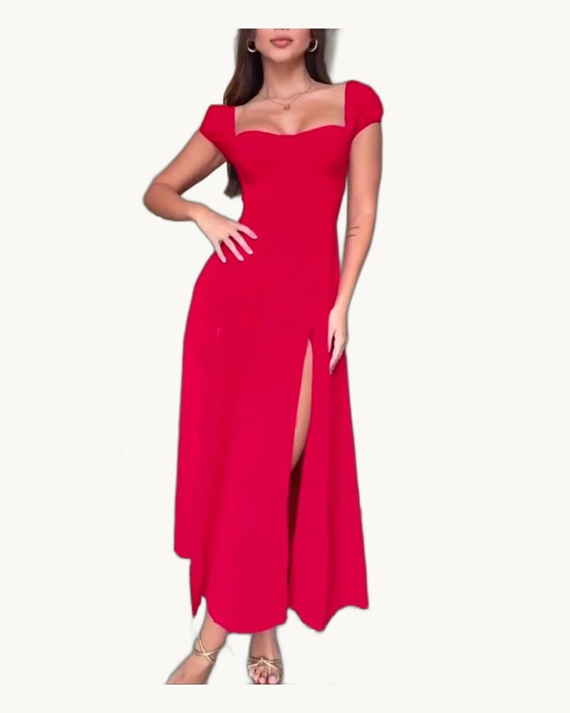 Red Slit Backless Strappy Dress 1