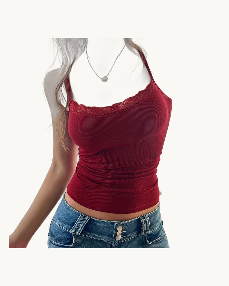 Feminine Fitted Midriff-baring Solid-color Ribbed Camisole 1