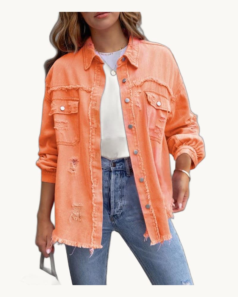Oversized Frayed Lightweight Denim Jacket Button Down 1