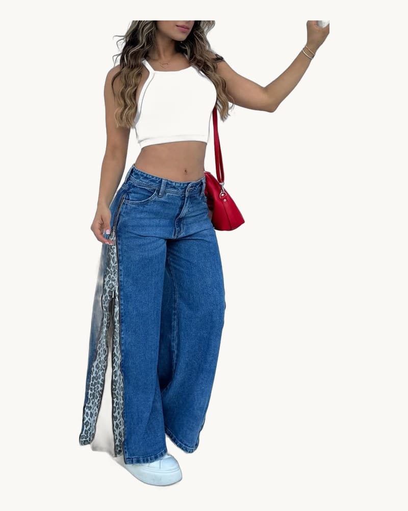 Leopard Print Zip-up Jeans 1