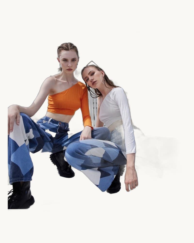 Casual High-waisted Large Straight Leg Printed Denim Pants 1