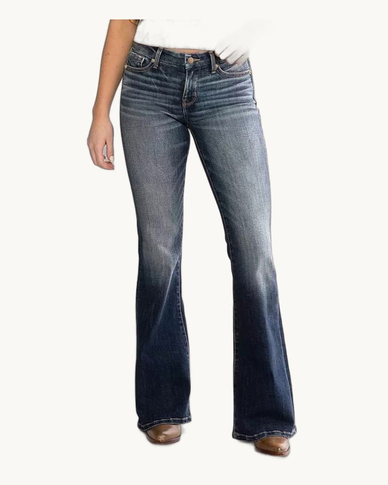 Mid Waist Slim Fit Stretch Retro Flared Jeans 1