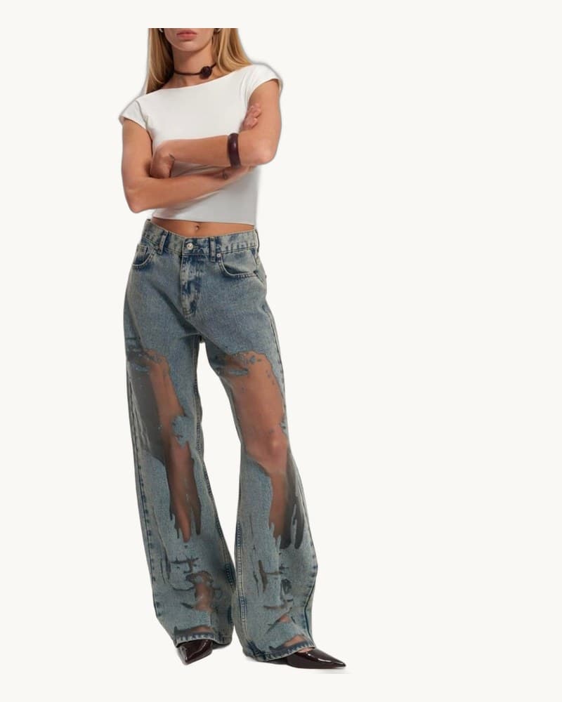 Vintage Straight-leg Hollow Textured Jeans 1