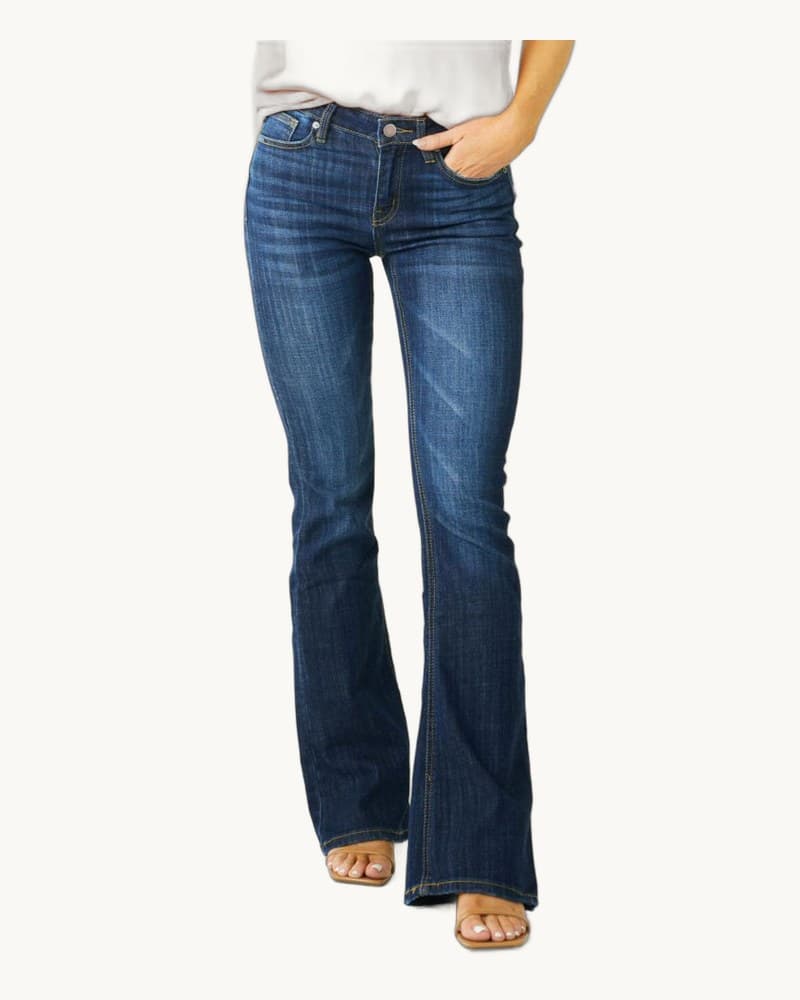 Mid Waist Slim-fit Stretch Flared Jeans 1