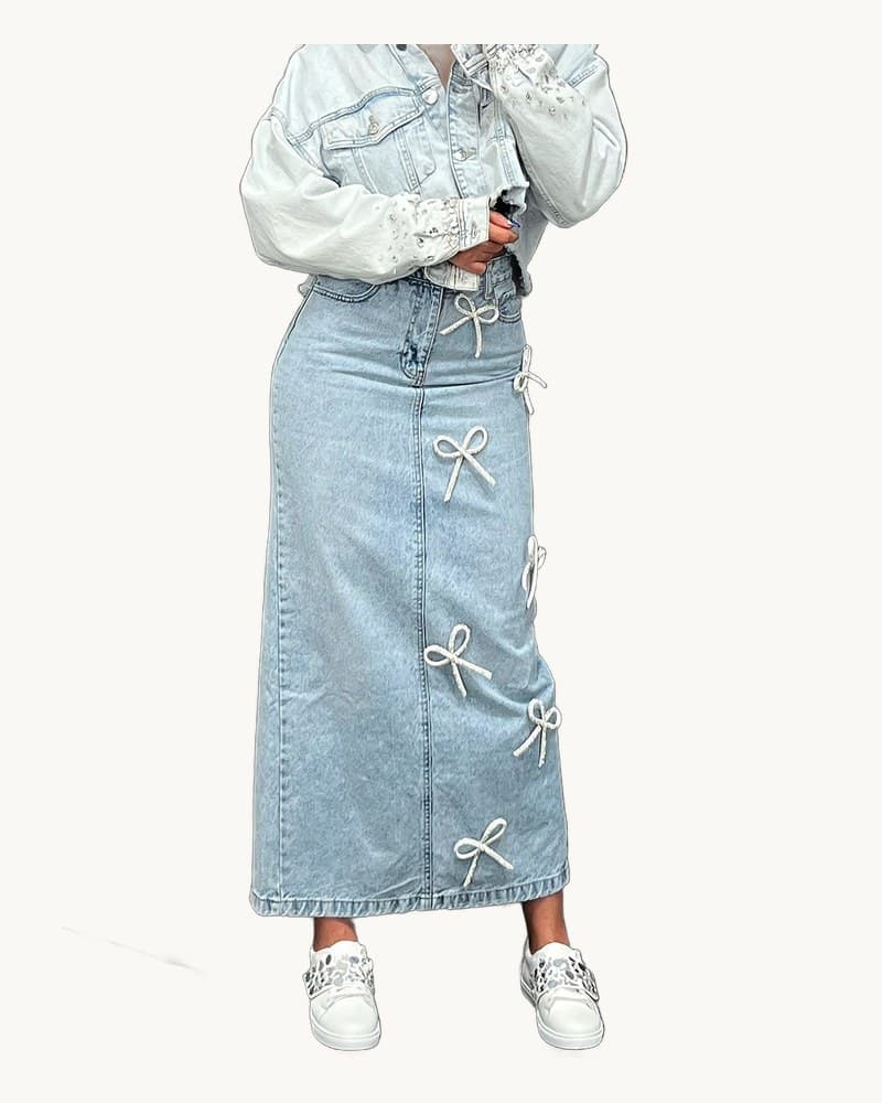 Bow Washed Denim Skirt 1