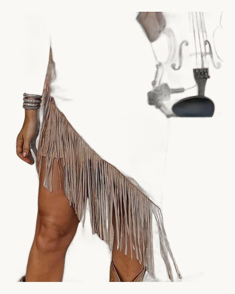 Vintage Fringe Hem Asymmetrical Suede Skirt Casual Boho 1