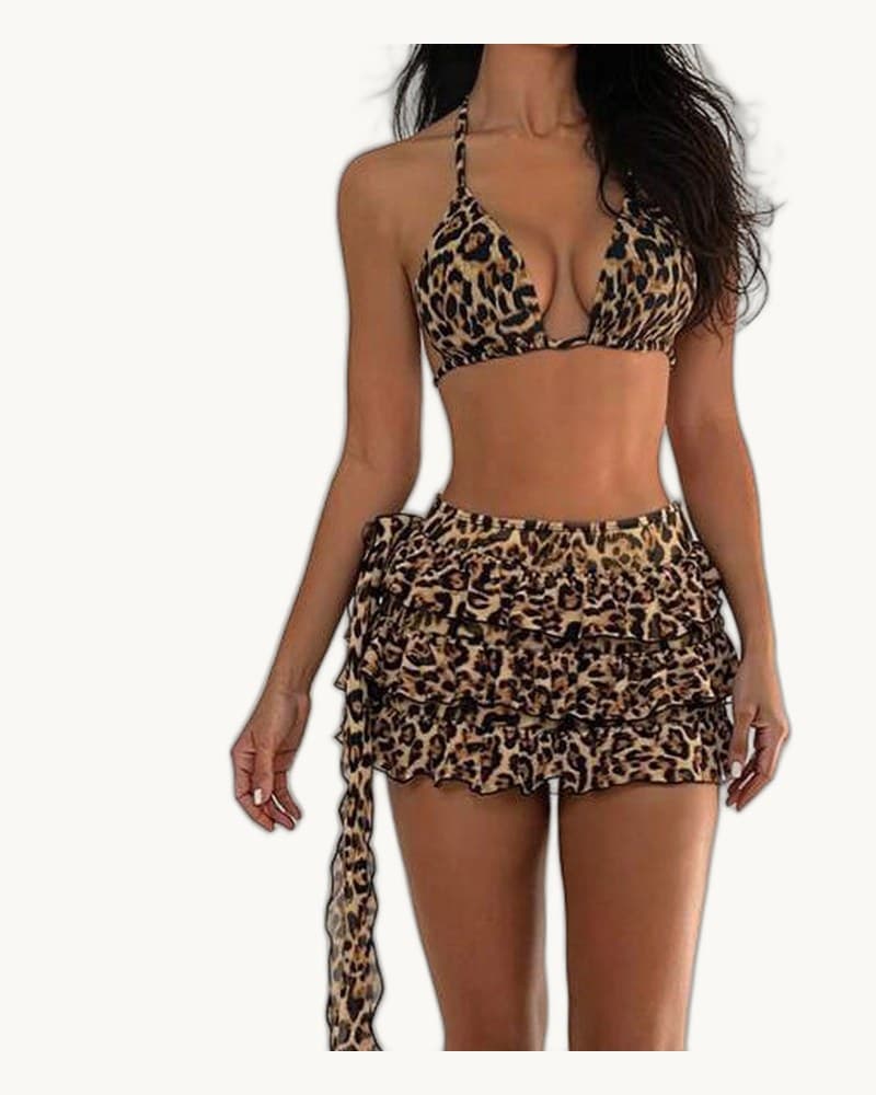 Bikini Three-piece Swimsuit Lace-up Pleated Skirt Two-piece 1