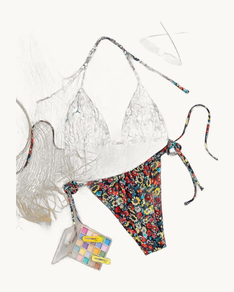 Lace-up Printed Bikini Swimsuit 1
