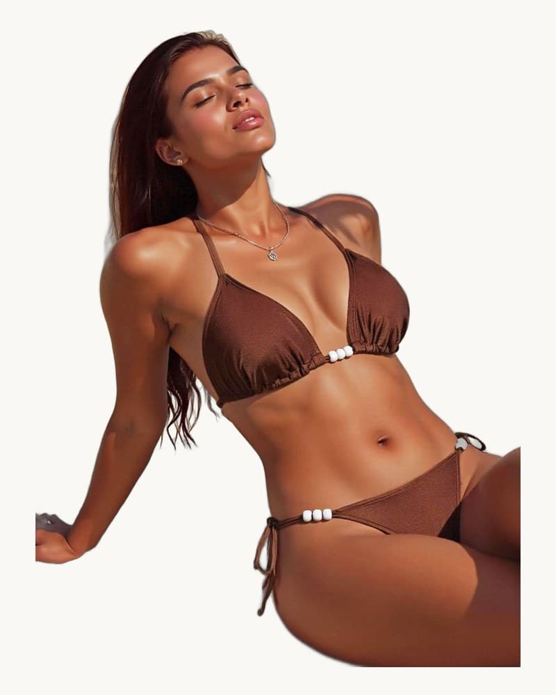 High-end Bikini Swimsuit Set with Delicate Floral Trim 1