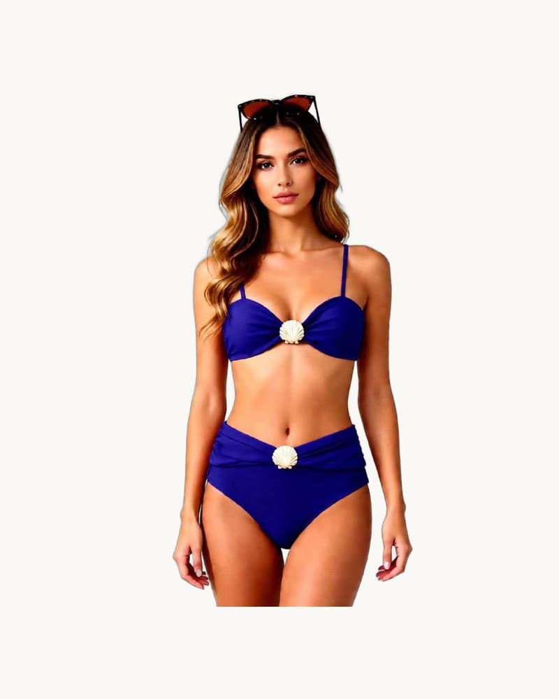 Solid-color Strappy Tube-top Bikini Beach Vacation Swimsuit 1