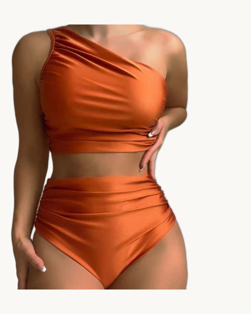 Solid-color Two-piece Swimsuit a Sexy One-shoulder Bikini 1