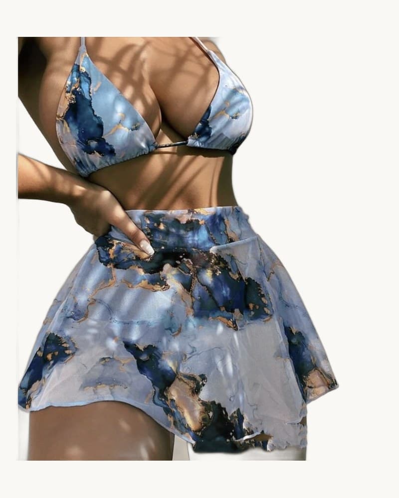 Multi-color Marble-print Three-piece Swimsuit Bikini for 1