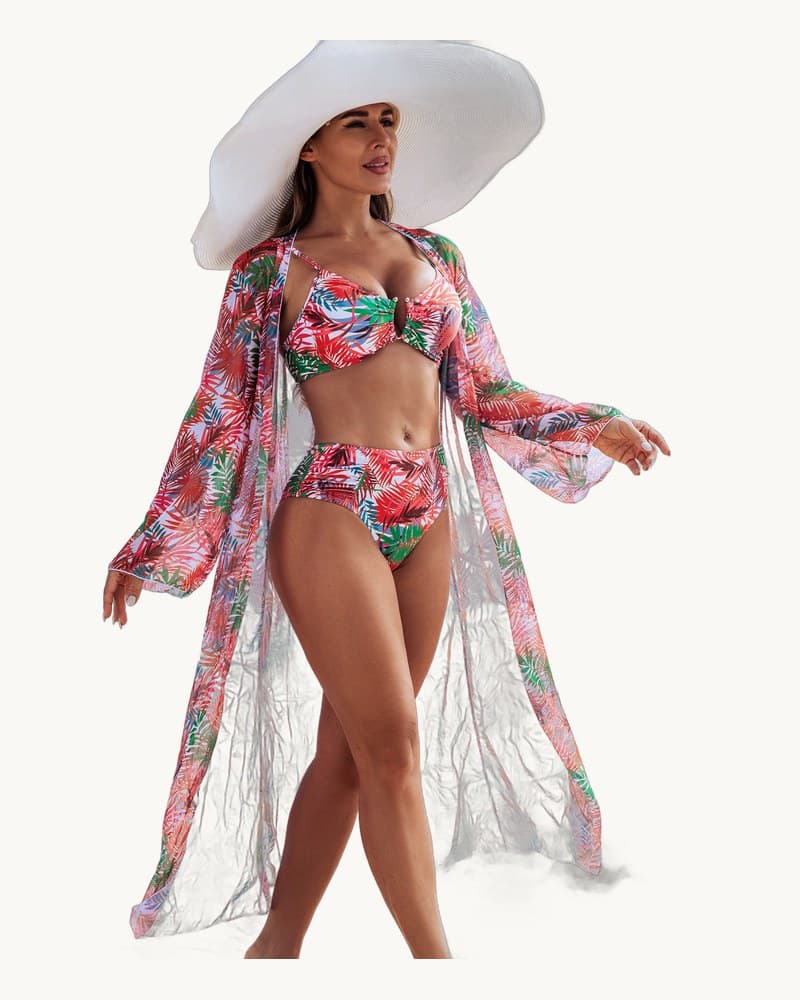 Swimwear Bikini Three-piece Set with Multi-color Prints 1