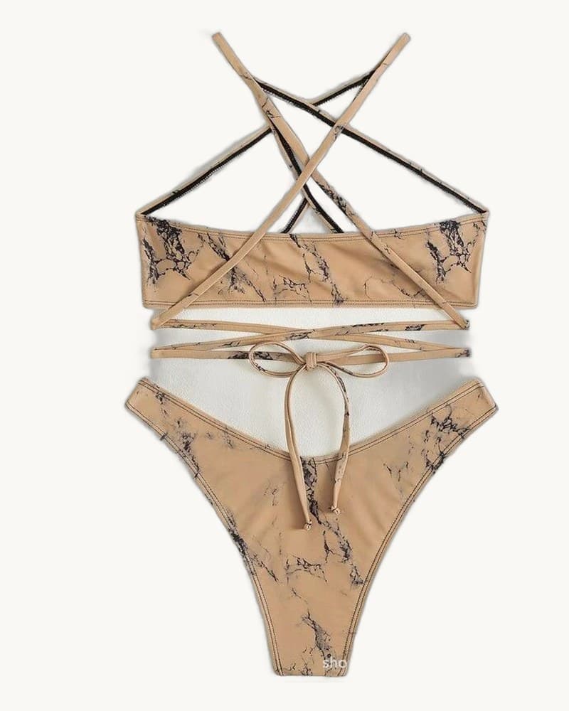 Sexy Womens Fashion Backless Marble-patterned Bikini 1
