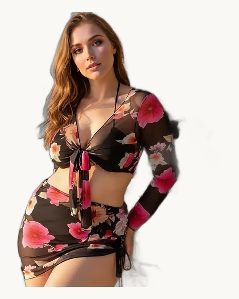 Feminine Mesh Cover-up Bikini Three-piece Set 1