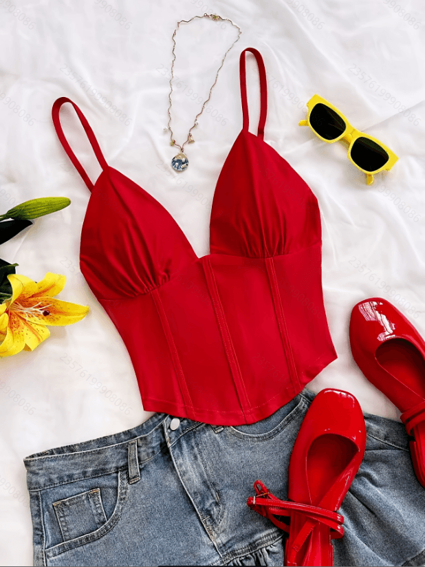 Spring and Summer Fashion Retro Sexy V-neck Off-shoulder 1