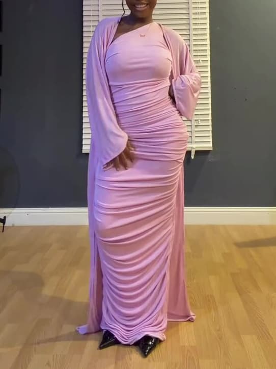 Draped Ruched One Shoulder Maxi Dress & Matching Shawl 1