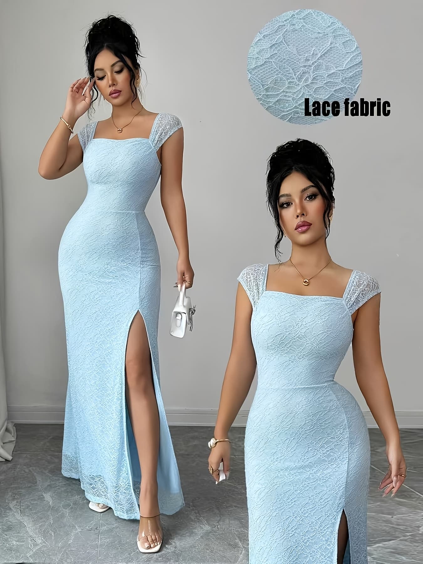 A Summer Elegant French Romantic Knitted Lace Fabric Dress 1